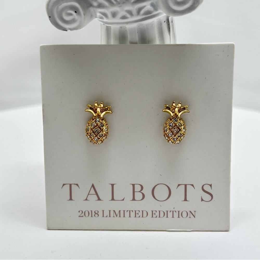 Talbots, Gold And Crystal Pineapple Earrings, 2018 Ltd. Ed. Studs, NOC